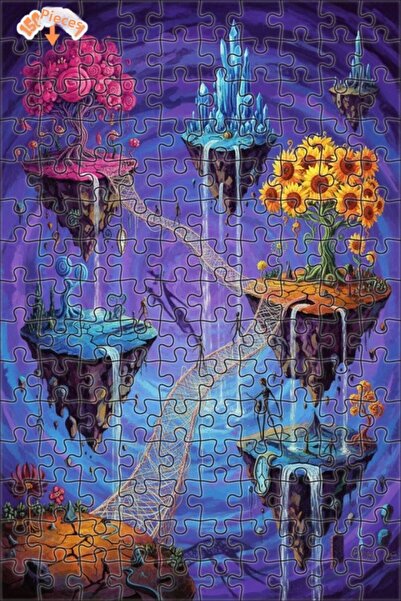 Teona Ahşap Fantastic Surrealism Oil Painting Look Double Layer Framed Wooden...