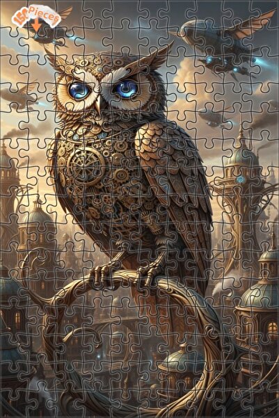 Teona Ahşap Mechanical Owl Steampunk City Double Decker Framed Wooden Puzzle ...
