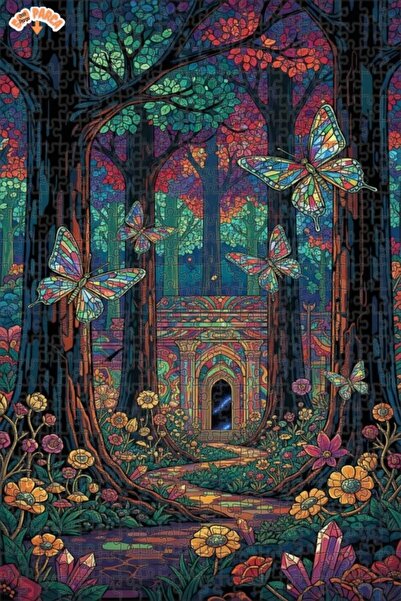 Teona Ahşap لغز خشبي مؤطر بطبقتين على شكل فراشات الغابة السحرية 500 قطعة 50x30