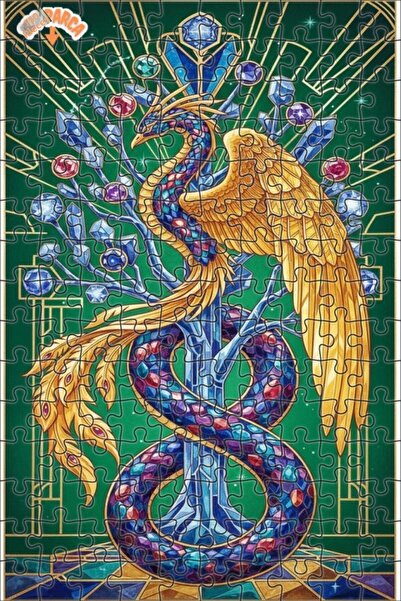 Teona Ahşap لغز خشبي رائع على شكل طائر الفينيق ذو الأجنحة الكريستالية، ذو طبق...