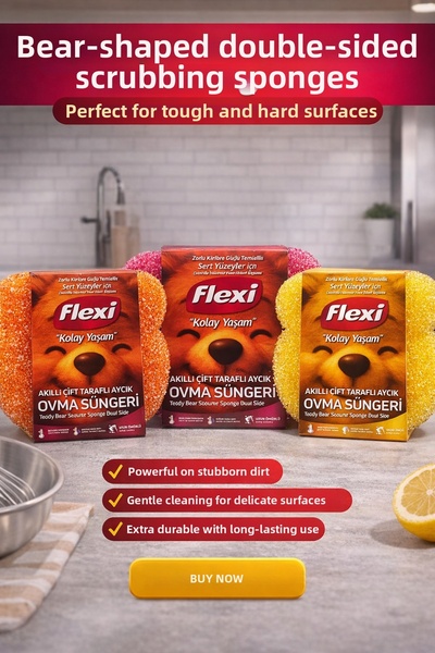 Flexi Έξυπνο σφουγγάρι καθαρισμού αρκουδάκι διπλής όψης – Μαλακό σε ζεστό νερ...