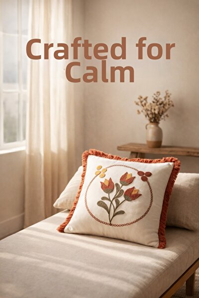 Bella Home غطاء وسادة مطرز 40 سم × 40 سم