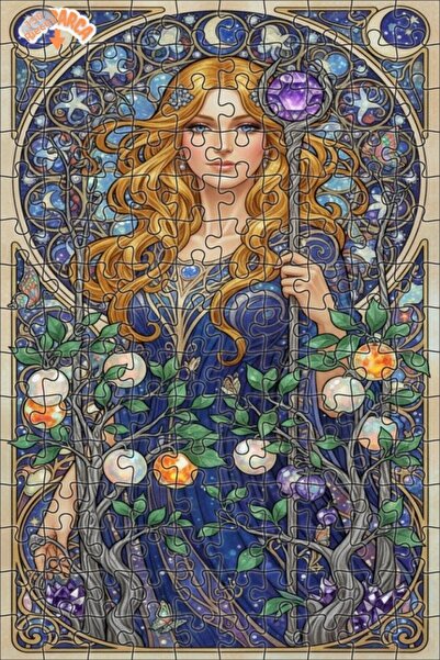 Teona Ahşap Art Nouveau Queen of the Stars Oil Painting Double-Deck Framed Wo...