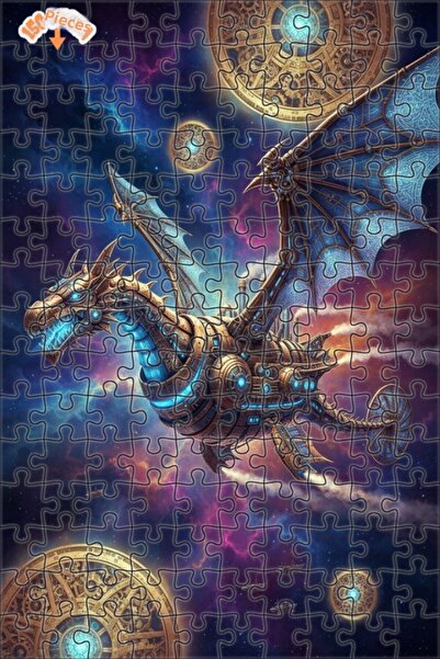 Teona Ahşap Steampunk Dragon Universe Double Layer Framed Wooden Puzzle 150 P...