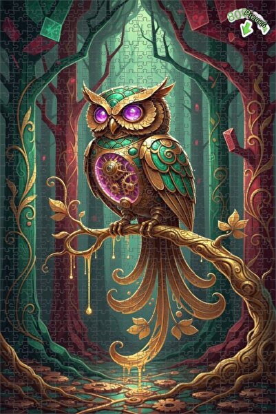 Teona Ahşap لغز خشبي مؤطر بطبقتين بمظهر لوحة زيتية لبومة الغابة السحرية 800 ق...