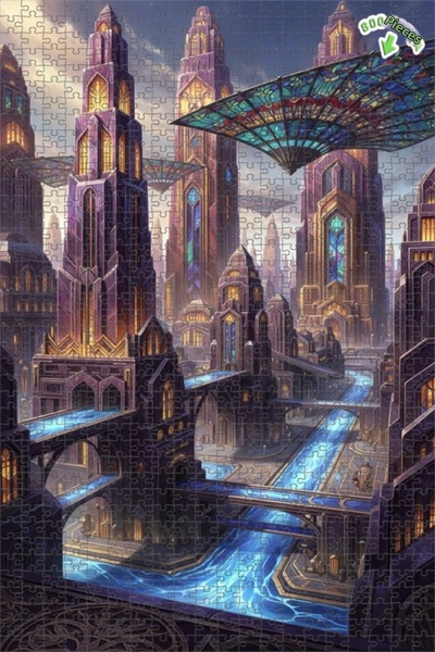 Teona Ahşap لغز خشبي بإطار ذو طابقين بمظهر لوحة زيتية لمنظر مدينة خيالية 800 ...