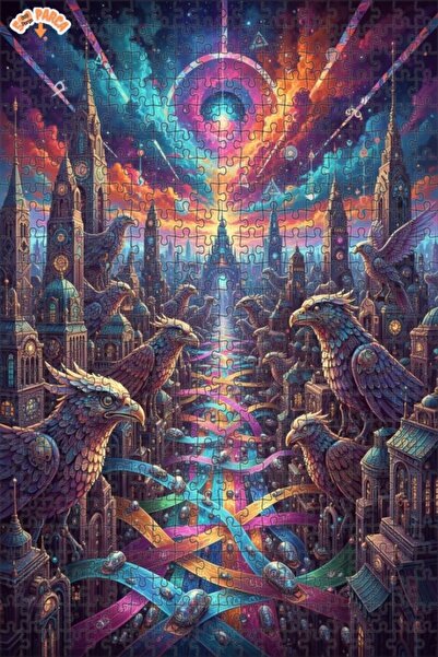 Teona Ahşap لغز خشبي رائع بإطار مزدوج الطبقات من فن مدينة السماء النسرية 500 ...