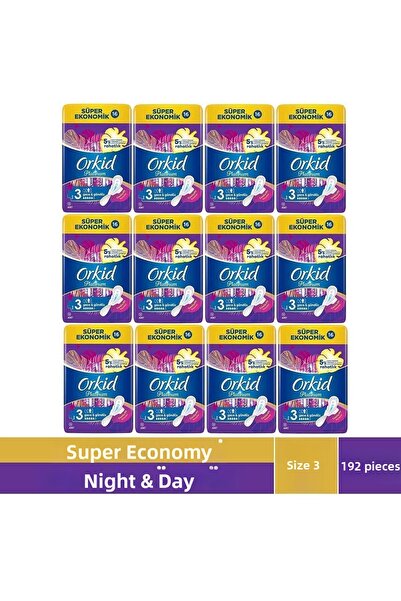 Orkid فوط صحية بلاتينية ليلاً ونهاراً 192 قطعة عبوة الأم والبنت (64×3)