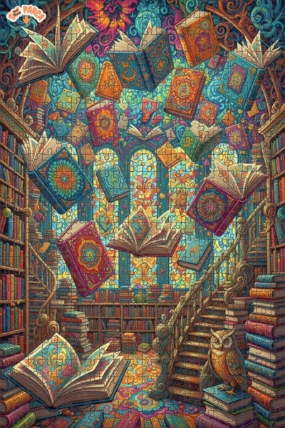 Teona Ahşap Mysterious Library Oil Painting Look Wooden Puzzle 500 Pieces 50X30