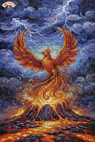 Teona Ahşap Firebird in the Volcano's Embrace Oil Painting Double-Deck Framed...