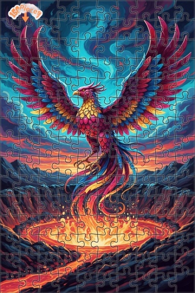 Teona Ahşap Emerald Phoenix Oil Painting Look Double Layer Framed Wooden Puzz...