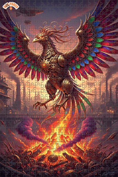 Teona Ahşap Mechanical Phoenix Oil Painting Look Steampunk Double-Decker Fram...
