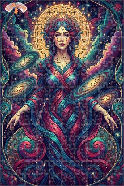 Teona Ahşap Cosmic Women's Art Oil Painting Look Double Layer Framed Wooden P...