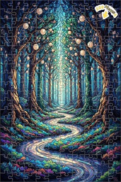 Teona Ahşap لغز خشبي مؤطر بطبقتين من مسار الغابة السحرية 200 قطعة 25x35