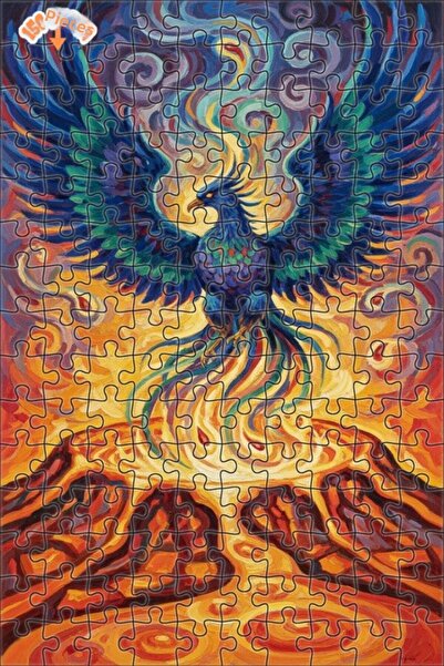 Teona Ahşap Flame Eagle Phoenix Oil Painting Look Double Layer Framed Wooden ...