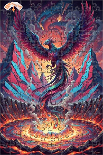 Teona Ahşap Fantastic Phoenix Oil Painting Look Wooden Puzzle Double Layer Fr...
