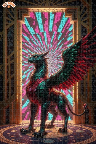 Teona Ahşap Mysterious Griffin Artwork Look Double Layer Framed Wooden Puzzle...