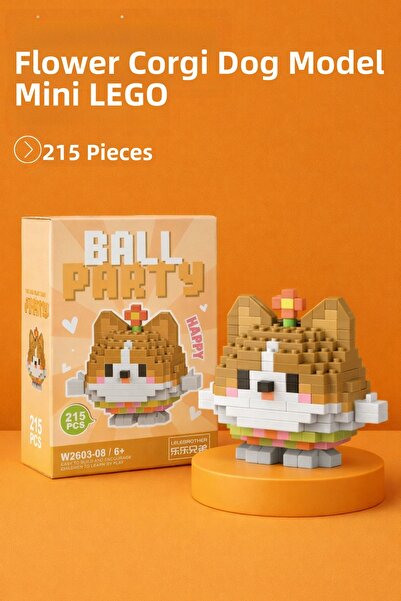 Nandy Home نموذج كلب كورجي مزهر، شخصية ثلاثية الأبعاد، ألعاب بناء