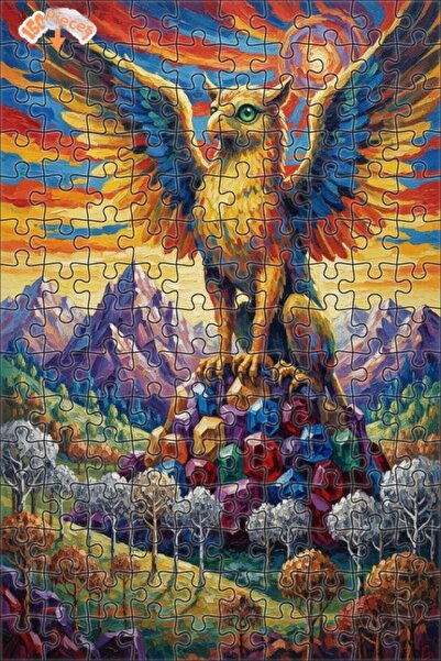 Teona Ahşap Fairy Tale Griffin in the Gem Mountain Oil Painting Look Art Puzz...