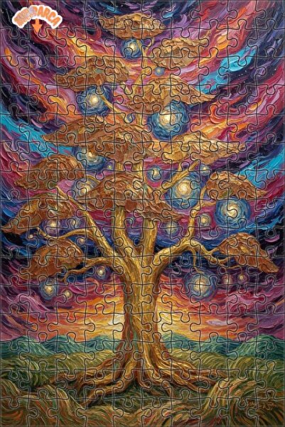 Teona Ahşap Golden Tree Touches the Stars Oil Painting Look Wooden Puzzle 150...