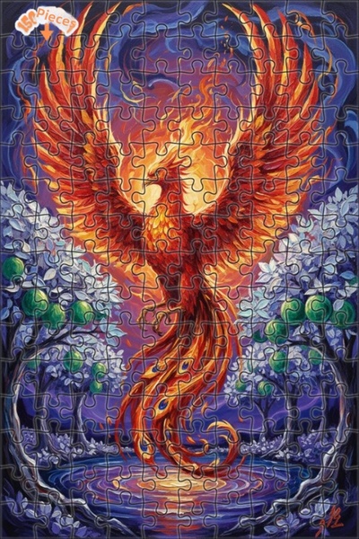 Teona Ahşap لغز خشبي بمظهر لوحة زيتية لطائر الفينيق الغامض، لغز خشبي بإطار مز...