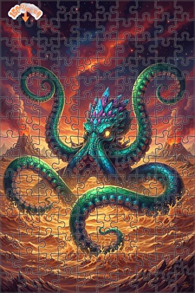 Teona Ahşap Giant Kraken Doomsday Night Oil Painting Look Double-Deck Framed ...