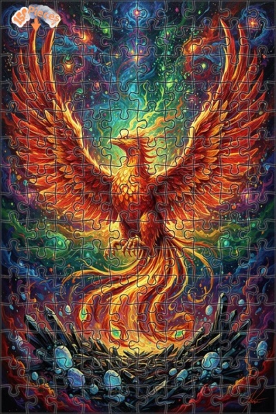 Teona Ahşap Red Phoenix Galaxy Art Double Layer Framed Wooden Puzzle 150 Piec...