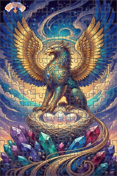 Teona Ahşap Majestic Griffin Crystal Nest Oil Painting Double-Deck Framed Woo...