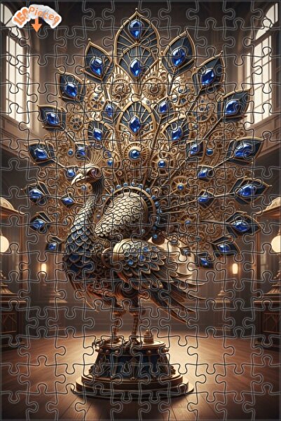 Teona Ahşap Magical Mechanical Peacock Oil Painting Look Double Layer Framed ...