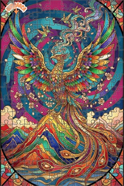 Teona Ahşap Majestic Colorful Phoenix Oil Painting Double-Layer Framed Wooden...