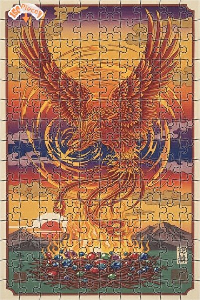 Teona Ahşap Gorgeous Phoenix Fire Art Double Layer Framed Wooden Puzzle 150 P...
