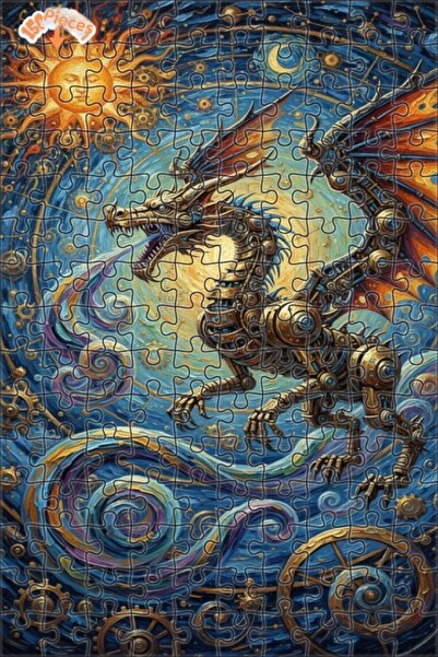 Teona Ahşap Mechanical Dragon Galaxy Art Oil Painting Double-Deck Framed Wood...