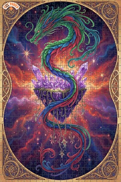 Teona Ahşap Dragon Crystal Island Double Layer Framed Wooden Puzzle 500 Piece...