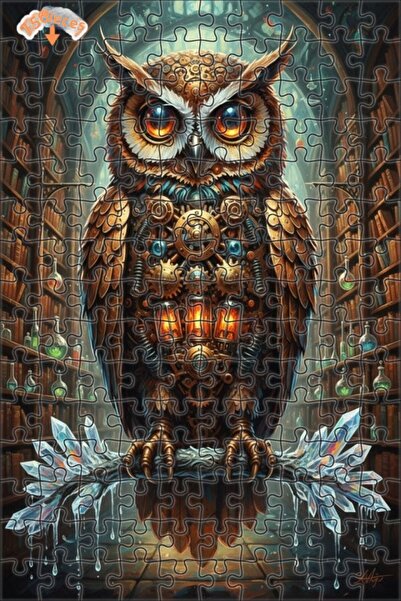 Teona Ahşap Steam Wisdom Owl Double Layer Framed Wooden Puzzle 150 Pieces 20X30