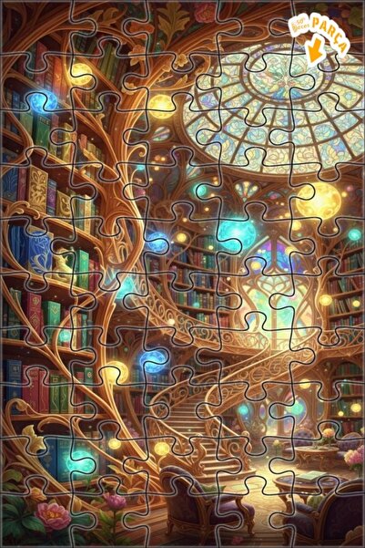 Teona Ahşap لغز خشبي مؤطر بطبقتين بمظهر لوحة زيتية لمكتبة سحرية 50 قطعة 15×25