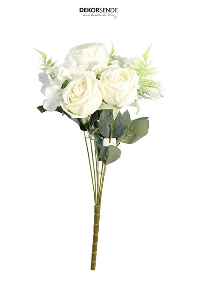 Dekorsende Artificial Rose Lily Hydrangea Bunch White 43 cm