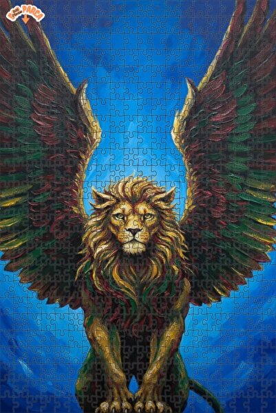 Teona Ahşap لغز خشبي على شكل أسد مجنح بمظهر لوحة زيتية، لغز خشبي بإطار مزدوج ...