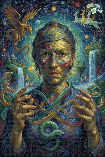 Teona Ahşap لغز خشبي بمظهر لوحة زيتية لوجه غامض، لغز خشبي بإطار مزدوج الطبقات...