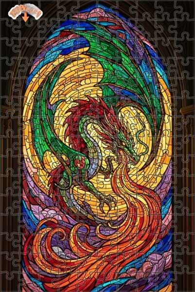 Teona Ahşap لغز خشبي مؤطر بطبقتين بتصميم فني فسيفسائي يصور تواجد التنين السحر...