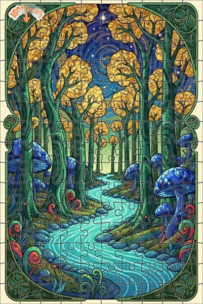 Teona Ahşap لغز خشبي مؤطر بطبقتين من فن نهر الغابة الغامضة 150 قطعة 20x30