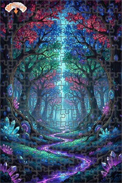 Teona Ahşap لغز فني بتصميم غابة سحرية ونهر كريستالي بمظهر لوحة زيتية 150 قطعة...