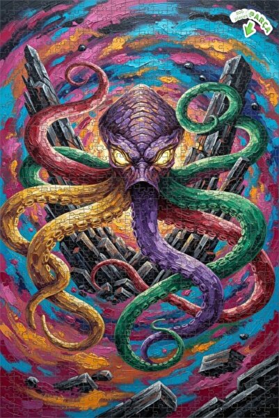 Teona Ahşap لغز خشبي بتصميم كراكن مخيف بمظهر الزيت الملون، 800 قطعة مع إطار م...