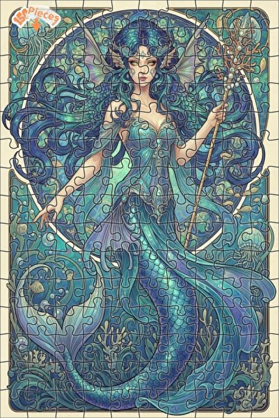 Teona Ahşap لوحة فنية لحورية البحر بمظهر الألوان المائية، لغز خشبي بإطار من ط...