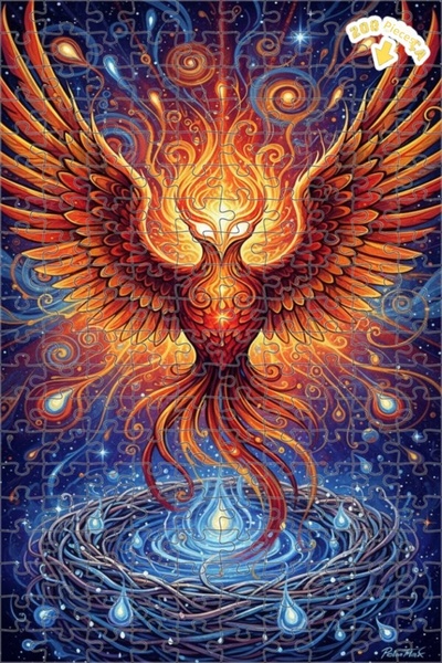 Teona Ahşap لغز خشبي بإطار مزدوج الطبقات بمظهر لوحة زيتية لطائر الفينيق المتص...