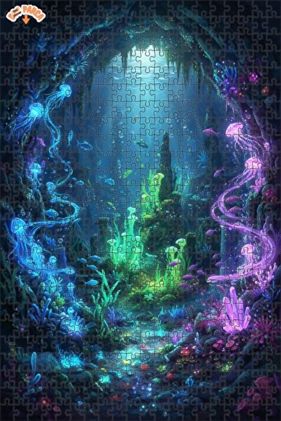 Teona Ahşap لغز خشبي مؤطر بطبقتين بمظهر لوحة زيتية لكهف بحري غامض 500 قطعة 50×30