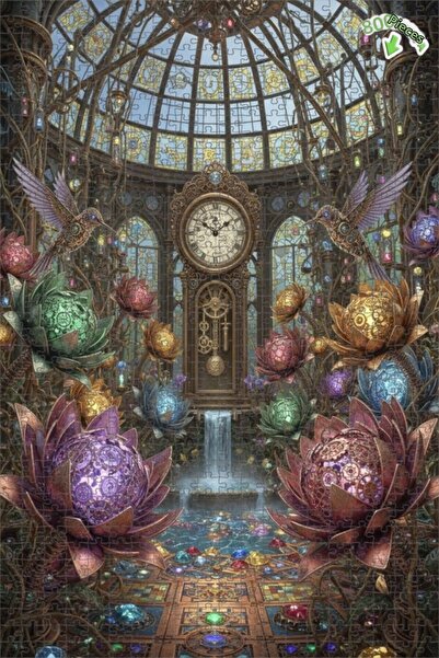 Teona Ahşap لغز خشبي على شكل برج الساعات السحري بأسلوب ستيمبانك مع حديقة الزه...