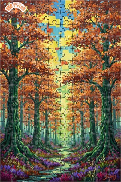 Teona Ahşap لوحة فنية خشبية مؤطرة على شكل غابة الخريف بمظهر لوحة زيتية، 150 ق...