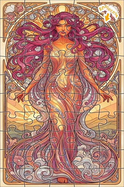 Teona Ahşap لوحة فنية بأسلوب آرت نوفو لامرأة خرافية، لوحة زيتية بإطار خشبي ذو...