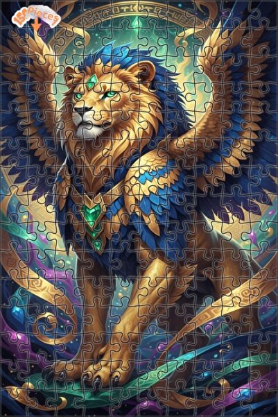 Teona Ahşap لوحة فنية لأسد مجنح، لغز خشبي بإطار مزدوج الطبقات، 150 قطعة، 20×30
