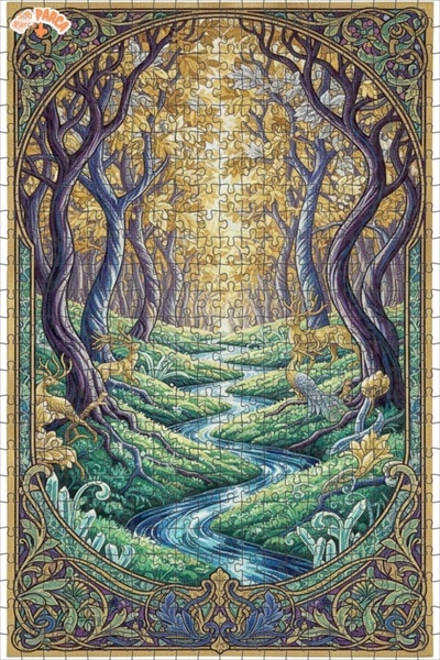 Teona Ahşap لغز خشبي مؤطر بطبقتين من فن الغابة السحرية النهرية 500 قطعة 50x30